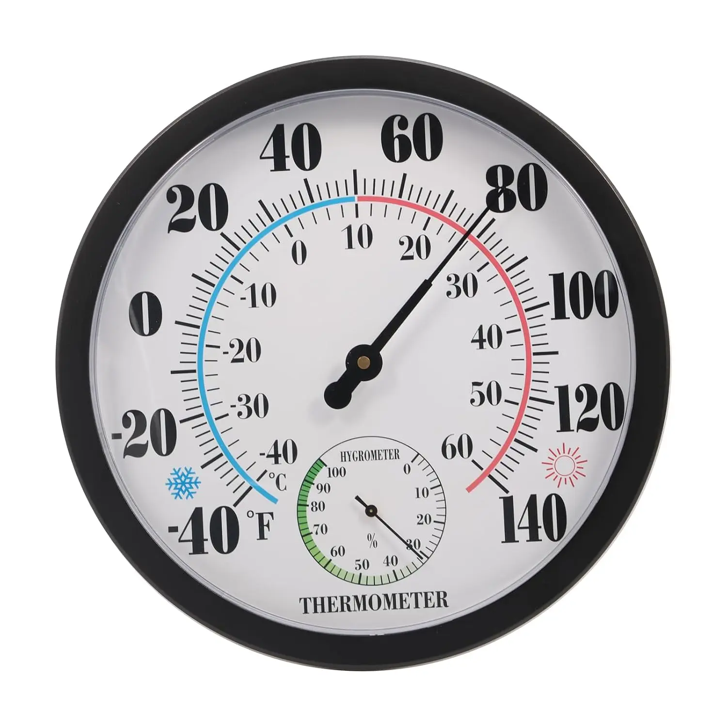 Indoor Outdoor Thermometer Hygrometer,10 Inch Waterproof Hanging Wall Thermometer Decorative Outdoor Thermometer Large Numbers, No Battery Needed Outside Thermometers for Patio Garden Garage