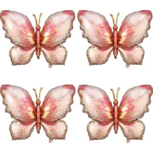4 Pieces 40inch Pink Gold Butterfly Balloons for Butterfly Themed Party Wedding Birthday Baby Shower Party Decoration (Pink-4pcs)