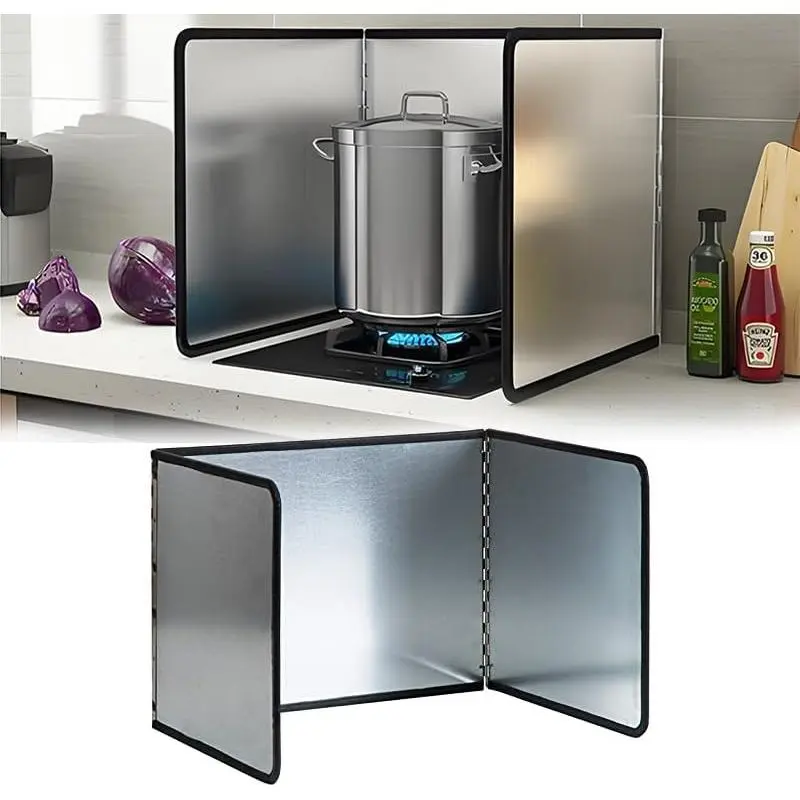 3 Sided Splatter Guard,Foldable Stainless Steel Oil Splatter Screens for Frying,Oil Splash Insulation Board,Nonstick Oil Splatter Guard Stove Insulation Board(L: 15" x W: 11.4" x H: 12")