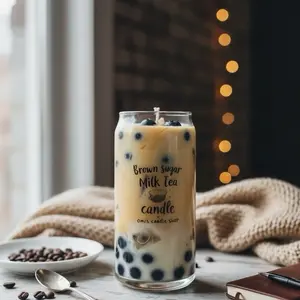 Brown Sugar Milk Tea Boba Candle - Scented with Brown Sugar - Cozy Aroma for Home Decor & Ornaments - Long Burn Time - Perfect for Self-Care & Gifts - Light Creamy Decoration Perfume