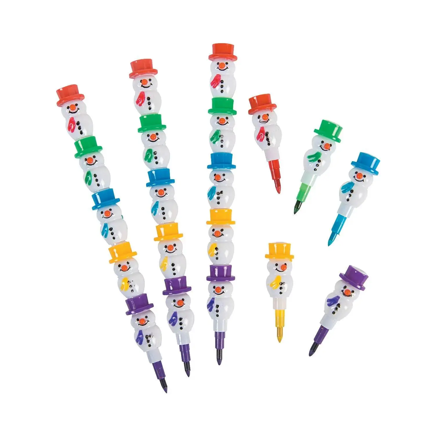 5 1/2" 5-Color Stackable Plastic Snowman Crayons - 12 Pc.