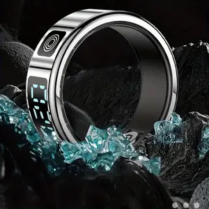 Stainless Steel Unisex Adults Smart Ring - Bluetooth-Android Biometric Fitness Tracker with OLED Display, Motion Sensor, Step/Sleep/Swim Monitoring, Gesture Control, Wireless Charging, Waterproof, Ideal Tech Gift for Active Lifestyles, Pedometer, Skip Son