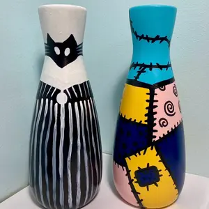 Jack and Sally Inspired Hand Painted Vases