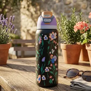 Owala 32oz Midnight Garden FreeSip Insulated Stainless Steel Water Bottle with Straw & Handle, Floral Aesthetic Sports Travel Bottle, Double Wall Vacuum Leakproof Tumbler, Reusable Gym School Flask NIB