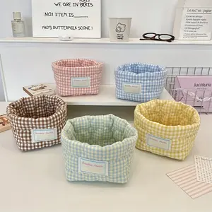 Storage Basket Gingham Heart Foldable Quilted Organizer for Home Dorm Bathroom Office