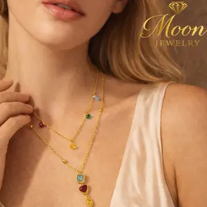 Colorful Gold Layered Necklace  Multi-Stone 18K PVD Stainless Steel – Waterproof & Tarnish Free