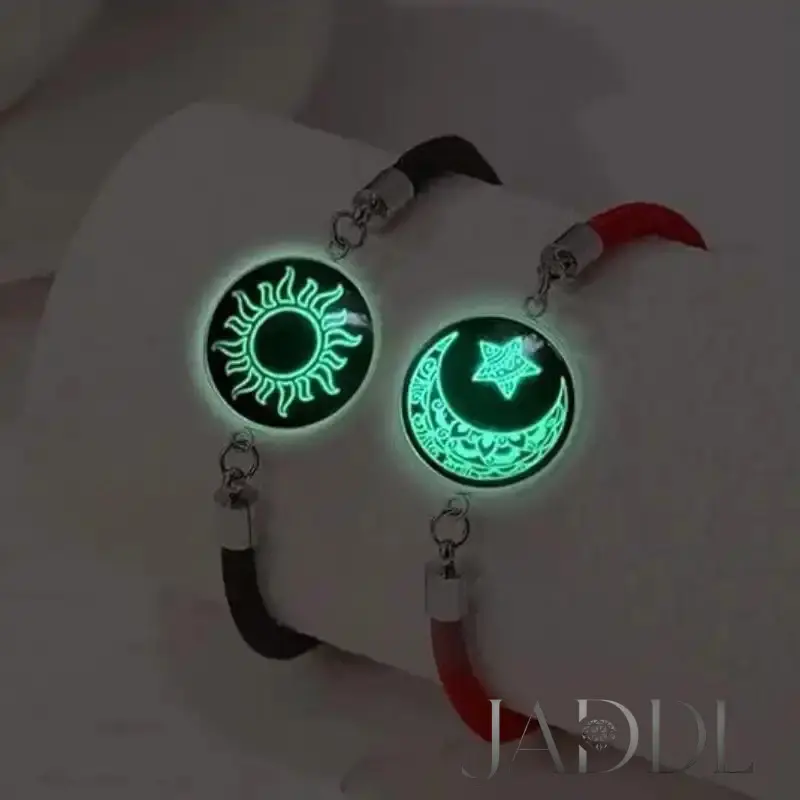 JADDL 2 Pack Glow in Dark Couple Bracelets Set - Magnetic Sun Moon Matching Jewelry|           Adjustable Luminous BFF Best Friend Soulmate Gifts for Boyfriend Girlfriend Couples Teens|           Anniversary Valentine's Birthday Christmas Gift