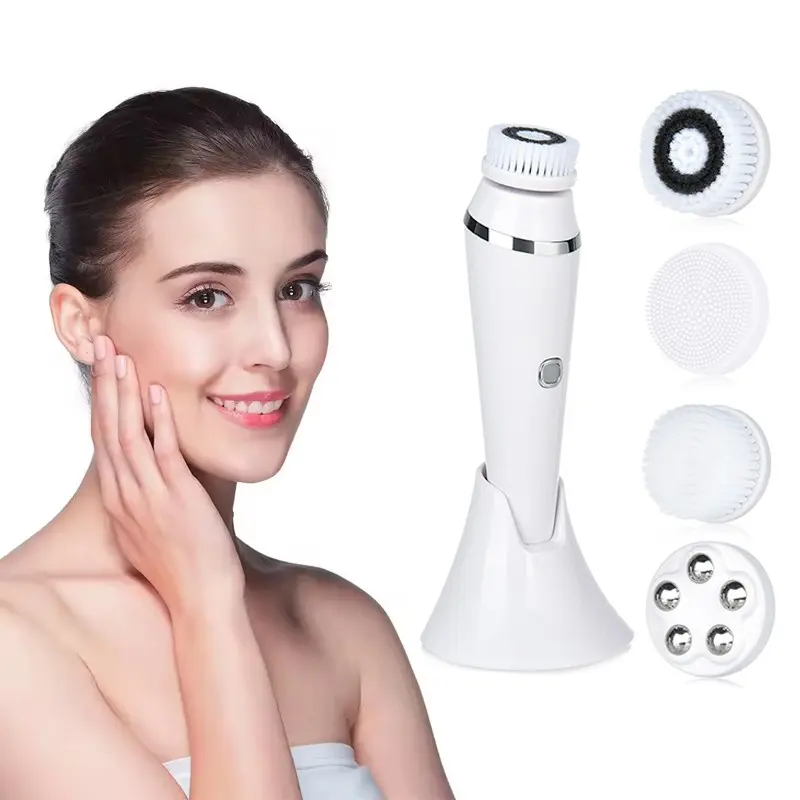 4-In-1 Electric Face Brush Rechargeable Waterproof Sonic Exfoliating Cleansing Machine, Skincare Device for Deep Cleaning
