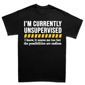 Funny Sarcastic Shirt, Im Currently Unsupervised, Joke Tee for Dads