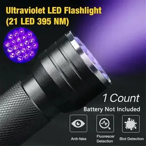 Wild Bright 1-pack portable 21 LED ultraviolet light, aluminum alloy mini flashlight, 395nm waterproof zoom flashlight, suitable for pet stain detection, fluorescent agent detection, and scorpion hunting.