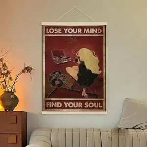 Frameless Abstract Text Vintage Poster Wall Art Decor, Holiday Party Decoration, Canvas Print Retro Style Home Decor for Living Room Bedroom Bathroom