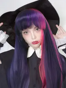 Highlight Long Wig with Bangs, Anime Cosplay Wig for Women & Girls, Halloween Party Wig, Stylish and Fun Accessory