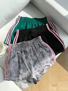 3 pieces, thin four bar quick drying breathable sports shorts for women's summer retro casual elastic waist wide leg shorts # 3 shorts, # PinkStripe shorts # Y2K fashion # sports shorts # elastic waist shorts # home pants