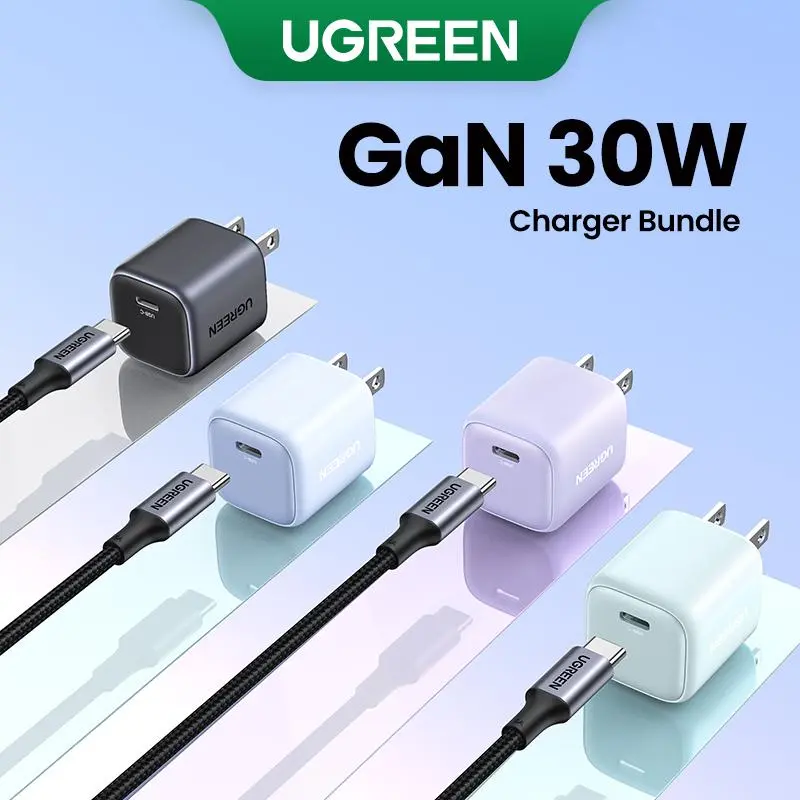 UGREEN Nexode 30W PD Fast Charging GaN Charger Bundle with 3.3FT Type-C/MFi Lightning Charging Data Cable, USB C Charger Set for iPhone 15/14/13, Galaxy and More Mobile Electronic SmartphoneTikTokShopBlackFriday ,TikTokShopHolidayHaul