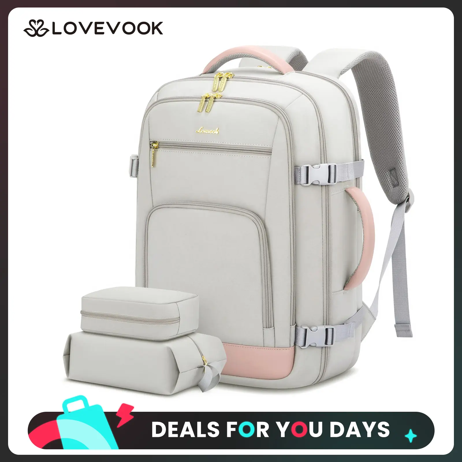 LOVEVOOK Travel Backpack For Women & Men, 40L & 50L Carry On Backpack Flight Approved, TSA Personal Item Travel Bag Fits 17 Inch Laptop, Business Weekender Overnight Waterproof Daypack With 2 Cubes