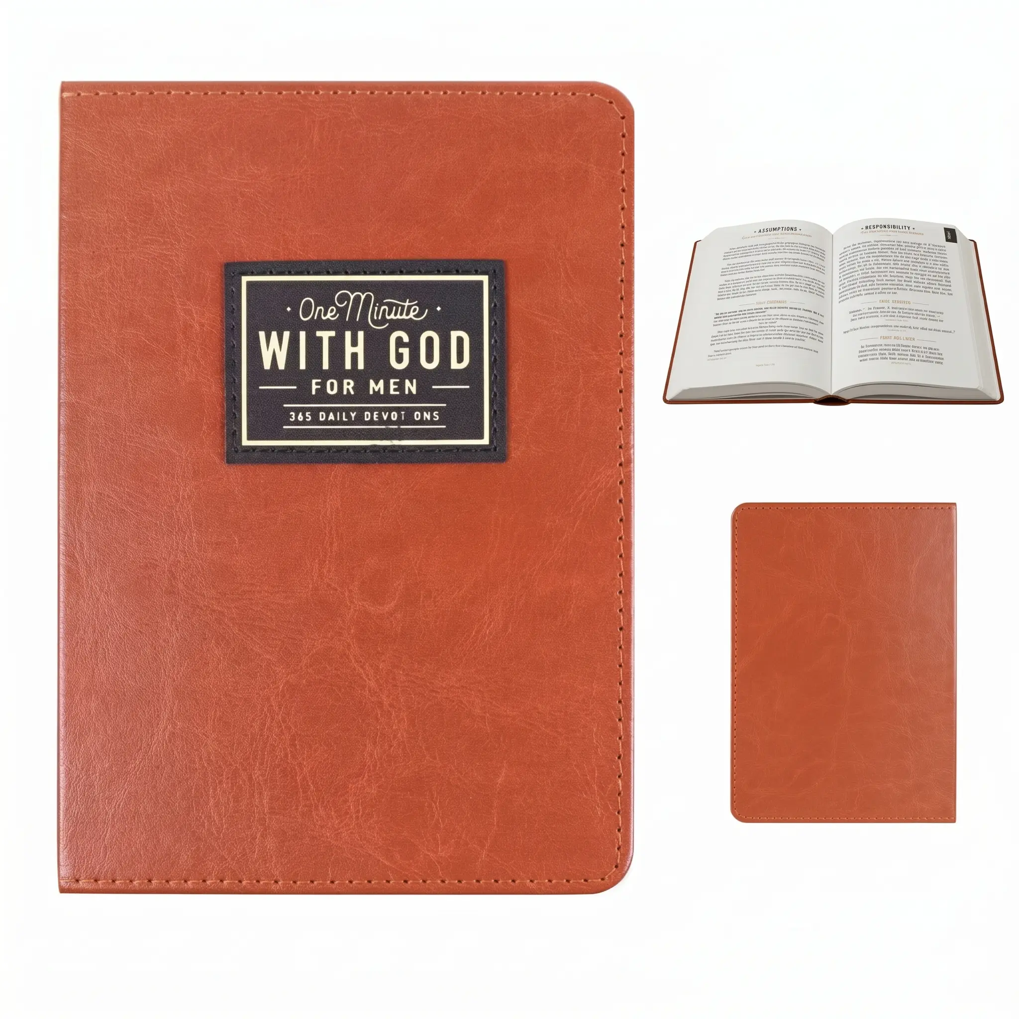 One Minute With God for Men 365 Daily Devotions Faux Leather Book | Christian Gifts for Husband, Dad, Son | Quick 1-Minute Daily Prayer & Bible Study Spiritual Growth Journal | Meaningful Religious Birthday Fathers Day Gift for Him Aesthetic Brown Cover