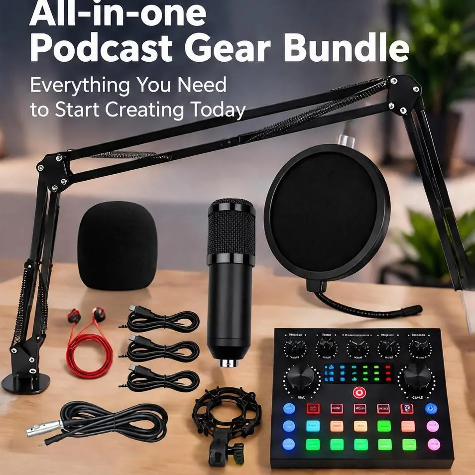 Black BM800 Podcast Equipment Bundle with V8S Audio Interface, Pop Filter, Shock Mount, Boom Arm - Indoor Recreation Gear for Streaming, Recording, V8s Interface