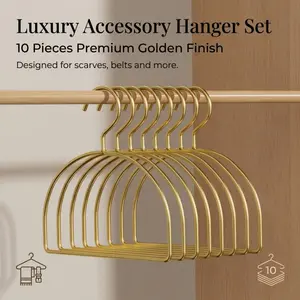10-Piece Luxury Gold Scarf Hanger Set, Non-Slip Metal Accessory Organizer for Scarves, Belts & Accessories, Space-Saving Closet Hangers