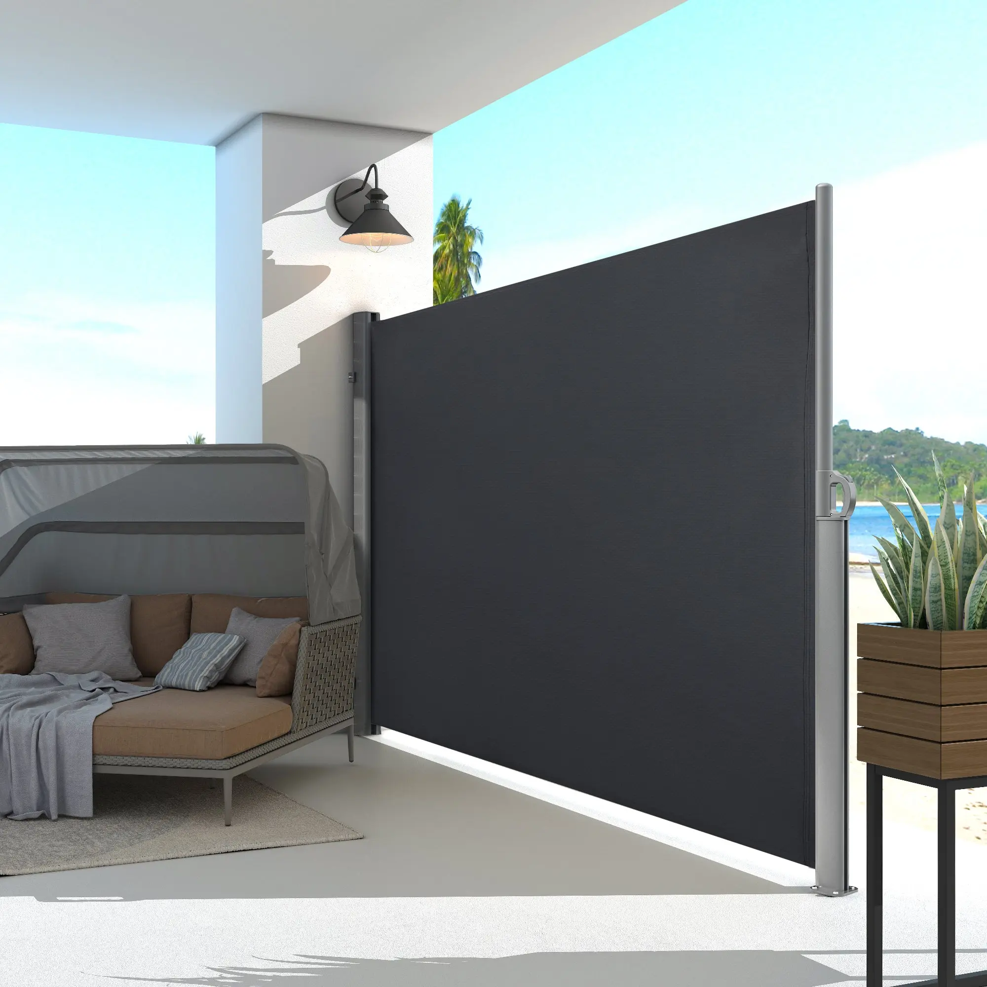 Fully Assembled Aluminum Side Awning, Retractable Waterproof Sunshade & Privacy Screen for Patio, Garden & Balcony