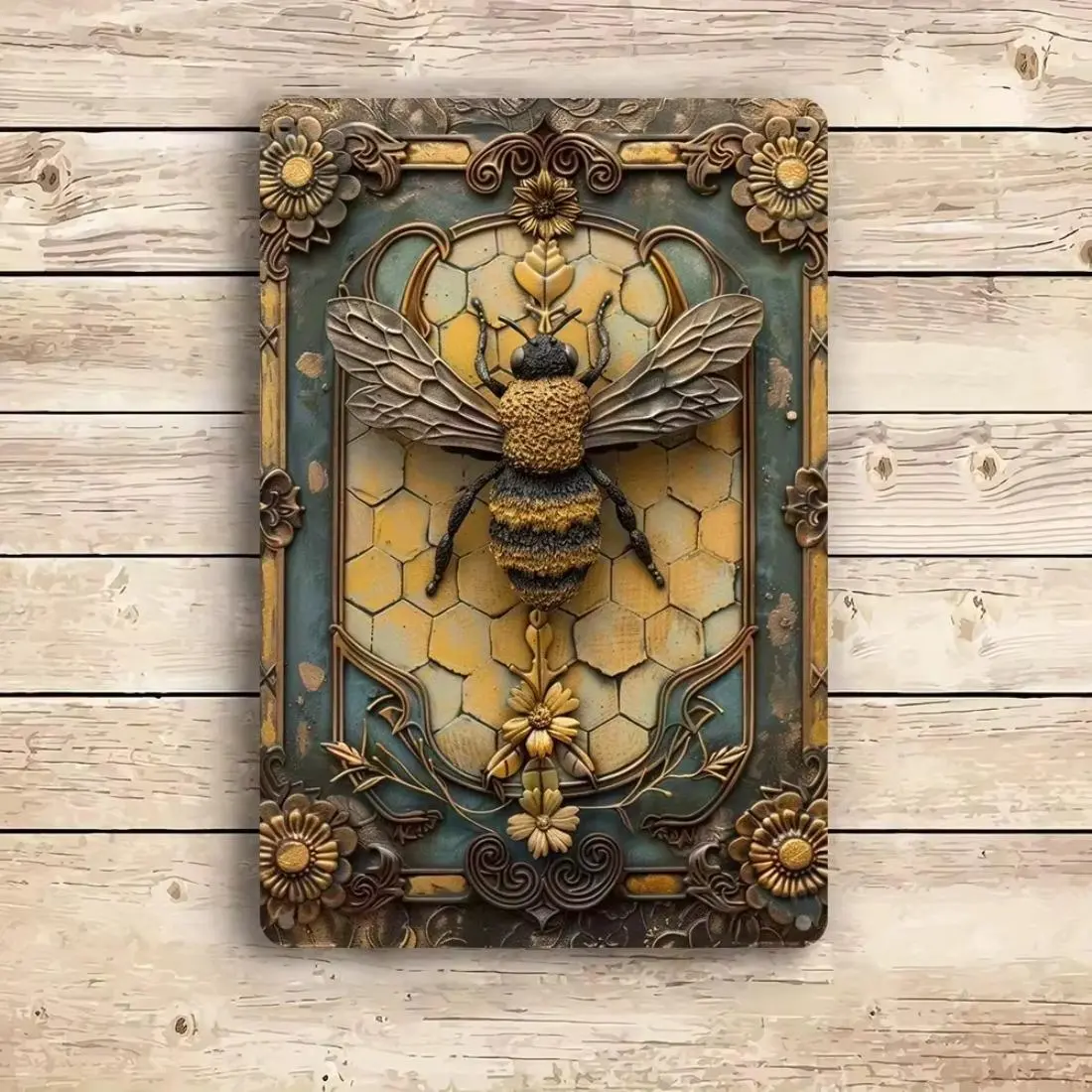 Vintage Bee Design Aluminum Tin Sign - Aluminum Welcome Plaque, Farmhouse Wall Decor, Rustic Living Room Home Supply