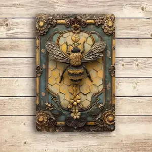 Vintage Bee Design Metal Tin Sign, Creative Wall Decor, Wall Art for Home Living Room Bedroom Office, Indoor Home Decoration, Home Decor, Home Decor Products