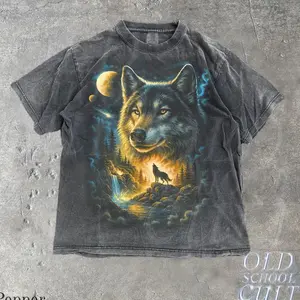 Wolf Vintage 90s Graphic Style Comfort Colors® Tshirt, Grunge Retro Howling Wolf Faded T-Shirt, Nature Galaxy Y2k Streetwear,2000s Wolf Gift A8B