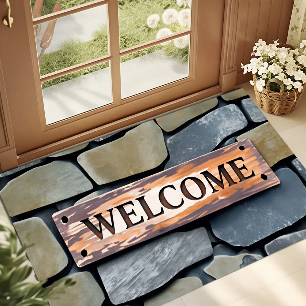 Indoor Floor Mat - Easy-to-Clean PVC Surface with Plant Motifs, Absorbent, Non-Slip, Decorative for Guest Bathrooms, Farmhouse Style Home, Rustic Farmhouse Decor, Tropical Look #GlobalSelection