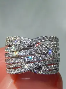 1 PC Luxury Cubic Zirconia Ring For Women For Valentine's Day Gift Wedding Anniversary Party Jewelry, Dainty Stacking Rings