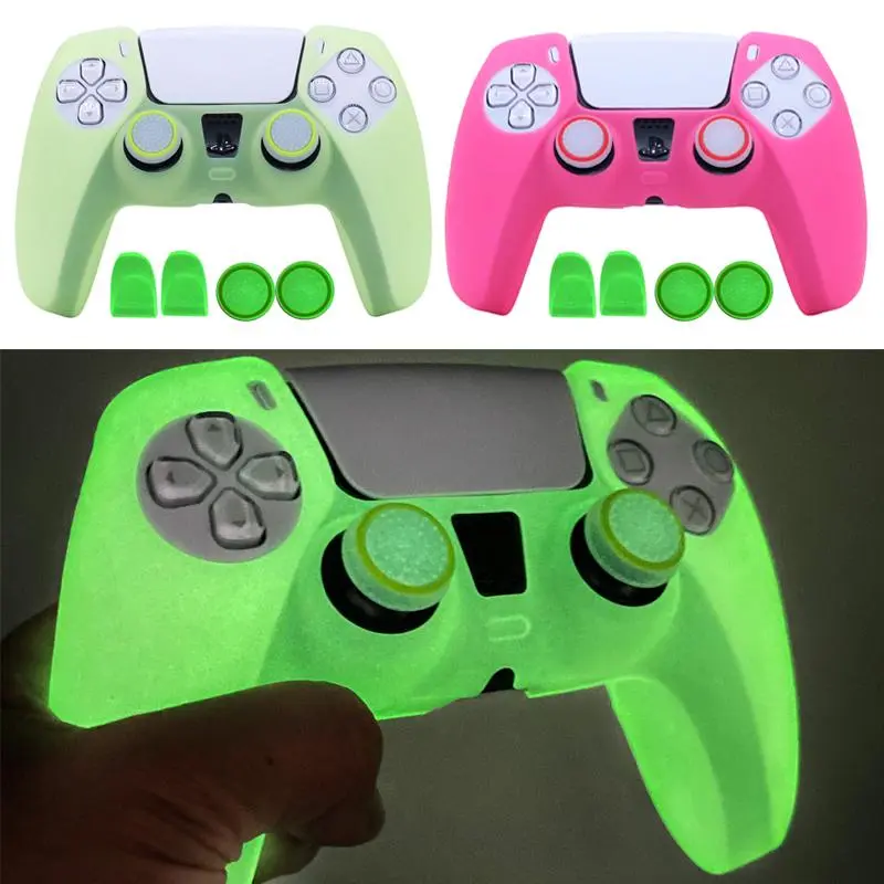 Glow in The Dark Soft Silicone Controller Case with Grip and Protection, Gamepad Case Cover for PS5 Controller with Joystick Caps, Gaming Accessories, Console Accessories