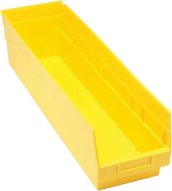Quantum Storage QSB206YL Durable Plastic Waterproof Store-More Organizer Box - 6 in. Shelf Bin, Yellow, 23.62x6.62x6 in., with Molded Label Holder for Par-Level Systems Home Organizers
