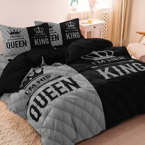 3pcs Crown Couple Pattern Digital Print Bedding Duvet Cover Set,Using A Family Hotel Dormitor,(Including 1 Duvet Cover & 2 Counts Pillowcase No Comforter, No Pillow)