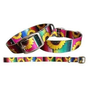 Serape & Sunflower designed nylon dog collar