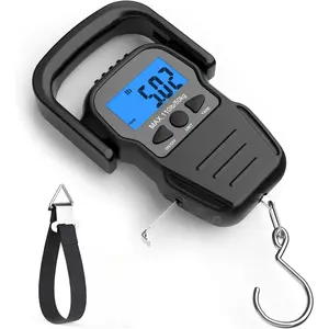 Fish Scale with Backlit LCD Display, Up to 110lb/50kg Digital Portable Hanging Fish Weight Scale with Hook & Measuring Tape for Home, Farm, Outdoor, Hunting, Fishing, 2 AAA Batteries Included