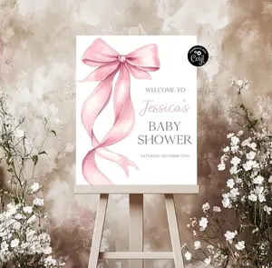 Pink Bow Welcome Sign Pink Bow Baby Shower Welcome Sign Printable Pink Bow Baby Girl Shower Sign Template Girl Baby Shower Welcome Sign