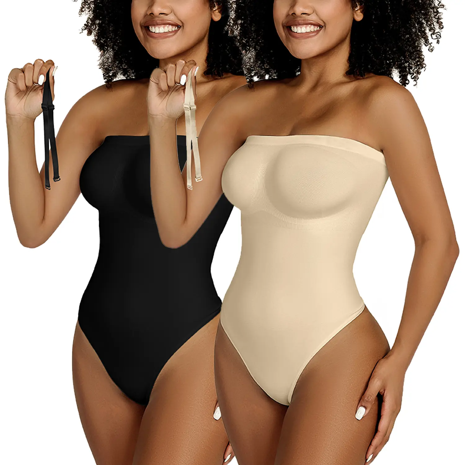 Women's Strapless Shapewear Bodysuit Tummy Control Seamless Sculpted Body Shaper with Removable Strap Compression Breathable And Lightweight Fabric For All-Day Comfort, Cute, Thanksgiving, Easter, Valentines Day, 3Xl, Waist Slimmer