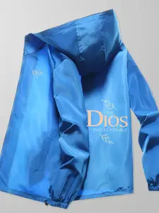 Oversized Atomic Windbreaker Jacket, Bold Vertical Logo Graphic, Unisex Lightweight Sports Hoodie, Slim-Fitting, All Seasons