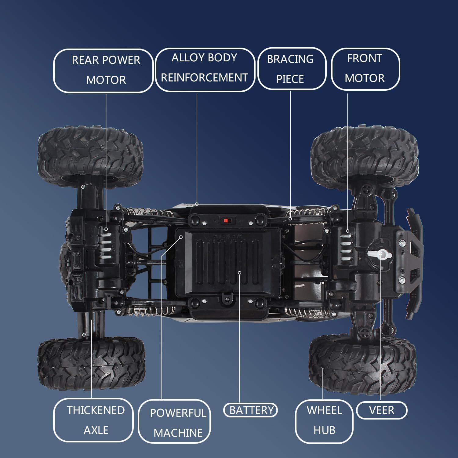 2025 RC 37cm 1:12 4WD Large Remote Control Cars Rock Crawler Monster Truck with 2 Battery ,Kids Toys Gifts, Dual Battery Off-Road Toys