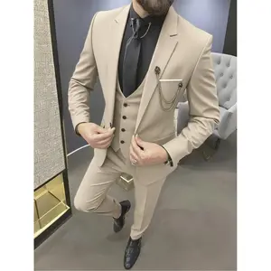 Men's 3-Piece Double Breasted Peak Lapel Formal Wear Suit - Menswear, Plain, for Wedding Guest & Party (Father's Day Gift Idea)