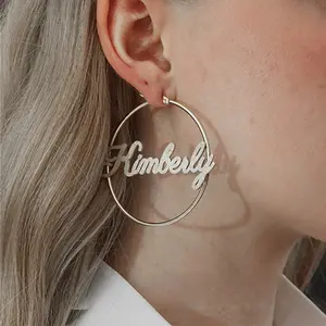 FF0041 New Store Opening |   Free Shipping | Custom Name Hoop Earrings |   Large Script Name Circle Hoops |   Ideal for birthdays, anniversaries, or friendship gifts-engrave a name to create a one-of-a-kind, wearable memento.