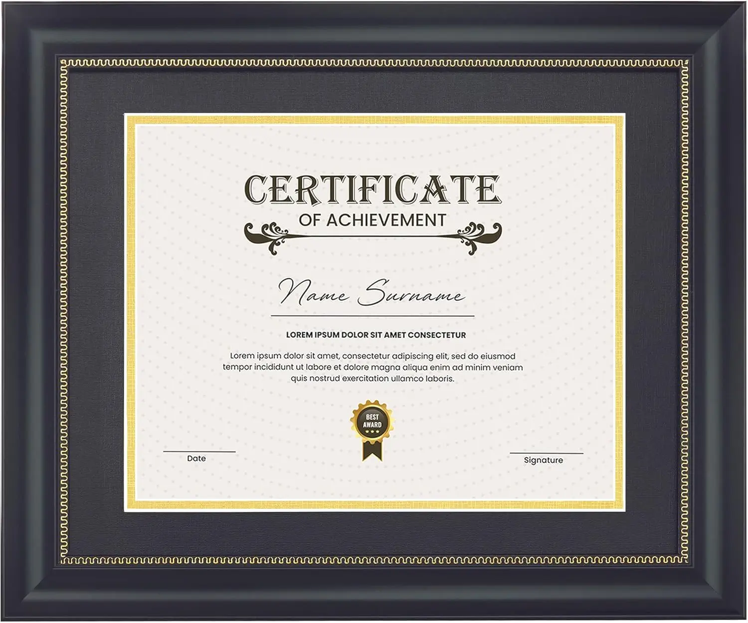 Diploma Frame with HD Real Glass, Display 8.5x11 diploma document with Double Mats, 11x14 Picture Frame Matted for 8.5x11 document, Tabletop & Wall Mount, 8.5 by 11 Black certificate frame