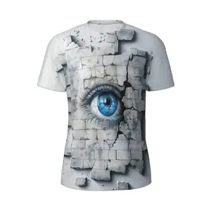 Unisex 3D Blue Eye Cracked Brick Wall Print T-Shirt, Halloween Streetwear Casual Tee for Fashion Lovers, Daily Wear Party Outfit