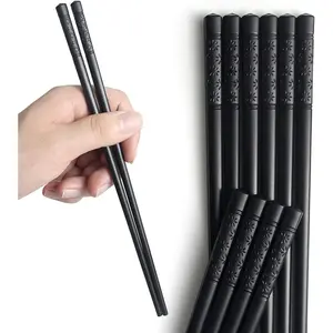 5 Pairs Chopsticks, Safe Non-Slip Reusable Chopsticks for Dishwasher, 9.4 Inch-Black