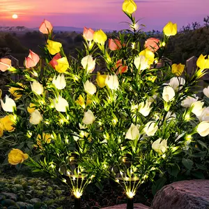 【Mother's Day Gift】GIGALUMI Solar Garden Lights with Gardenias, 2 Pack LED Garden Decor Carefree Solar Flowers Outdoor Waterproof, Yard Decorations Outdoor, Allergy-Free Light up Flowers for Yard Patio