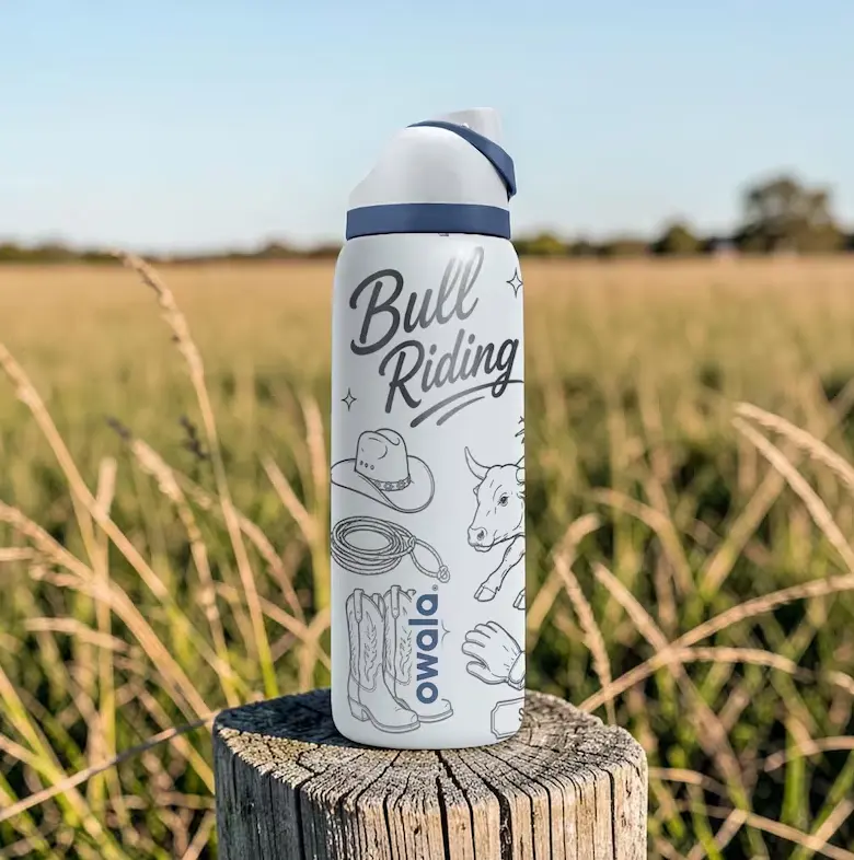 Owala Bull Riding Engraved Water Bottle | Western Rodeo Style Stainless Steel Vacuum Insulated Travel Bottle | Cowboy Theme Drinkware with Straw Lid