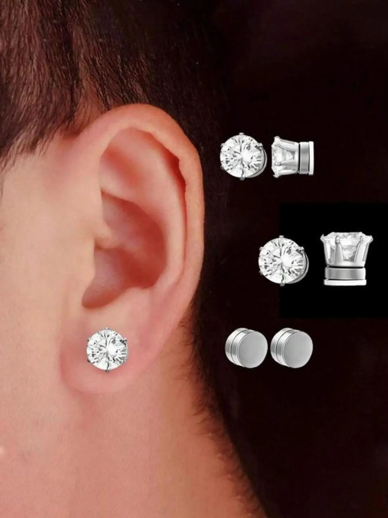 Magnetic Hoop Earrings Set, No Piercing Required, Simple Style Rhinestone Decor, Unisex Allergy Free, Fashion Jewelry for Daily Wear, Ear Studs, Flat Back Studs, Non Piercing Earrings, Non Pierced Jewelry