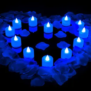600 count Artificial Rose Petals with 12 count LED  Lights Candle Romantic Candle for Romantic Night Valentine's Day Anniversary Wedding Honeymoon (Blue Light)