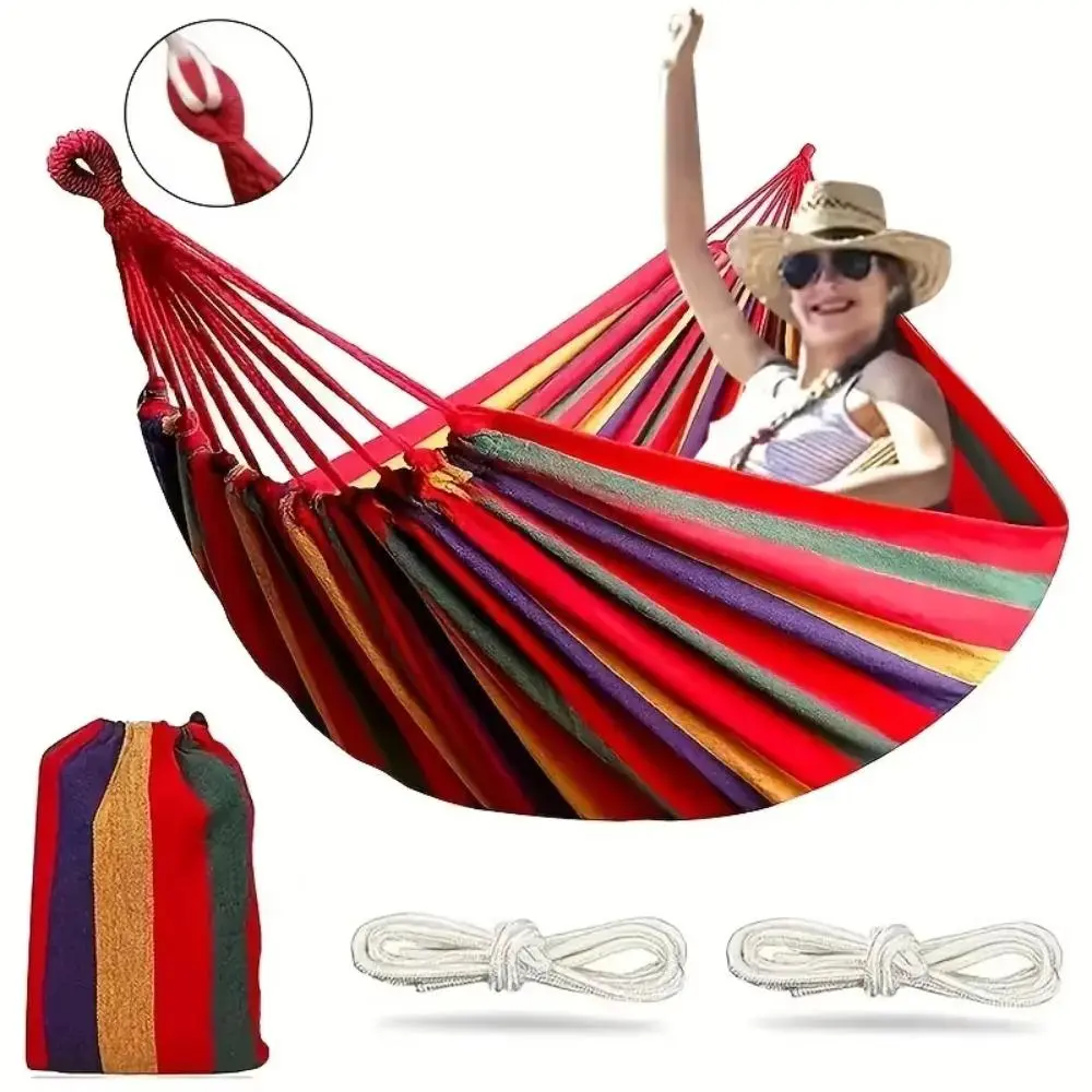 Durable Canvas Camping Hammock, Outdoor Garden Camping Hammock with Tree Straps, Portable Travel Accessory Hammock with Storage Bag for Outdoor Camping Travel