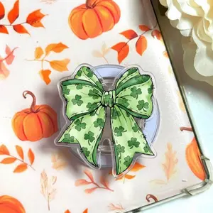Preppy Retro St Patricks Day Bow Shamrock Magsafe Phone Grip Detachable Magnetic Kickstand, Lucky Charm Gift For St Patricks Day