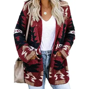 Women's Fall Bohemian Chic Aztec Print Cardigan Sweatshirt Relaxed-Fit Long-Sleeve Knit Top Essential Layering Piece for Comfortable Styling