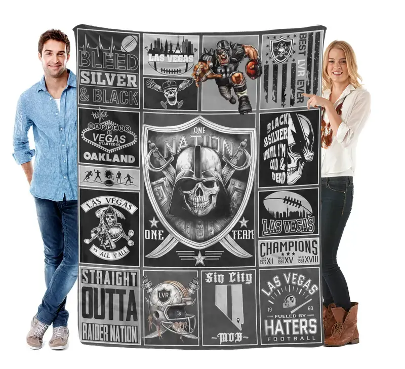 Las Vegas Raiders Football Team Themed Warm Throw Blanket, Echoes Country Graphic Print Comfortable Home Blanket, Ideal Birthday Holiday Gift for Adult Men, Teen Boys and Raiders Football Lovers